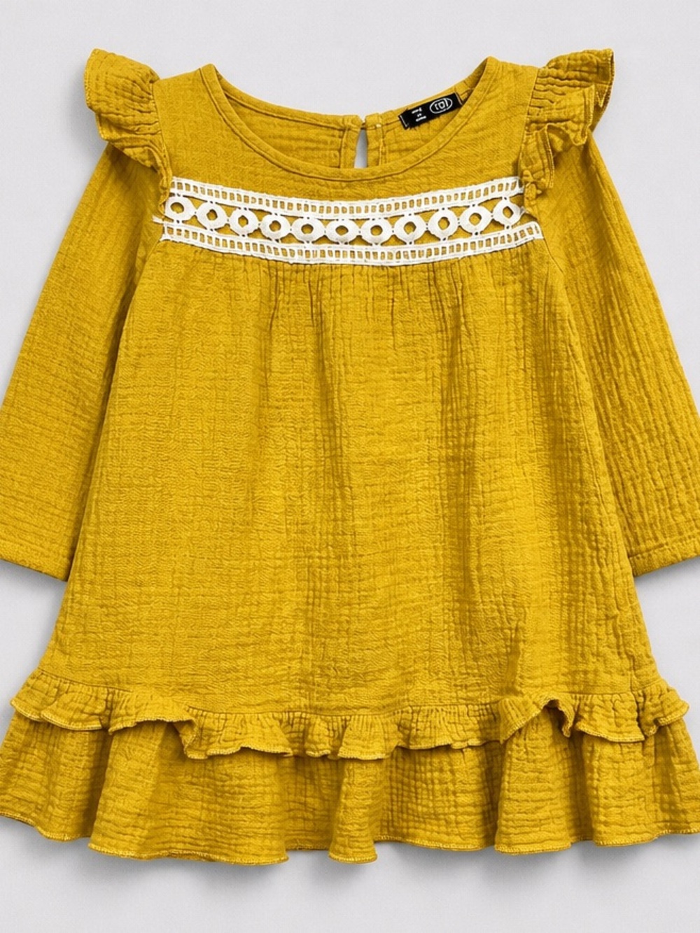 SHEIN mustard Yellow Ruffled Long-Sleeve Dress with Lace Detail size 3T